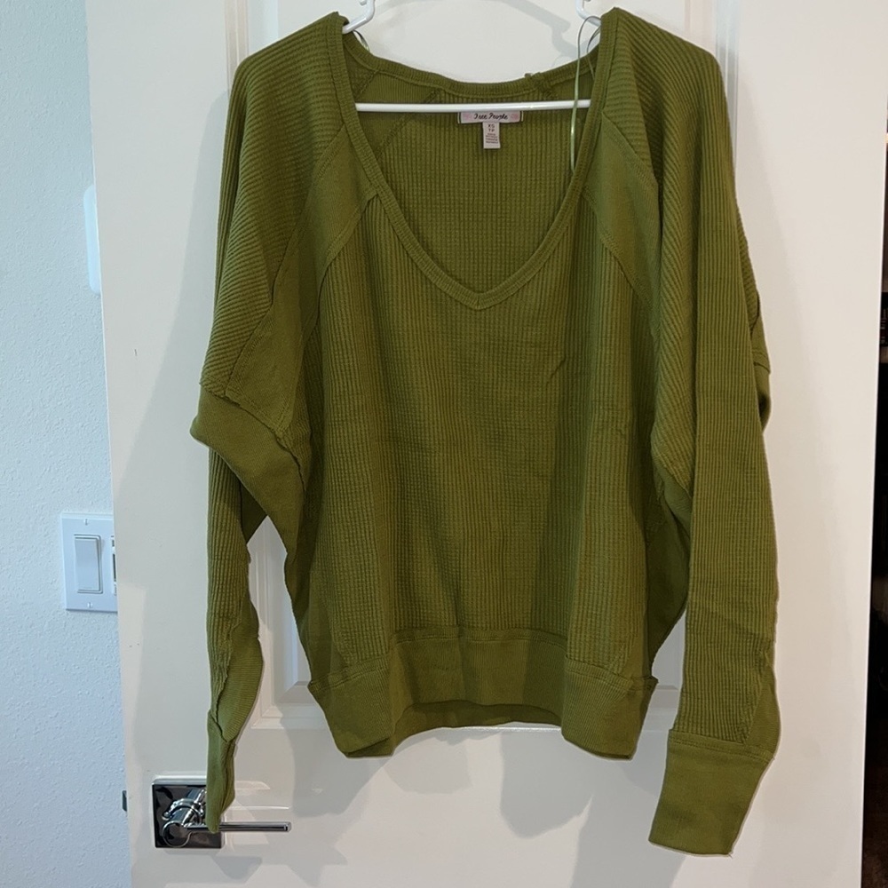 NWT Free People Santa Clara Thermal Top XS Ferngully Green